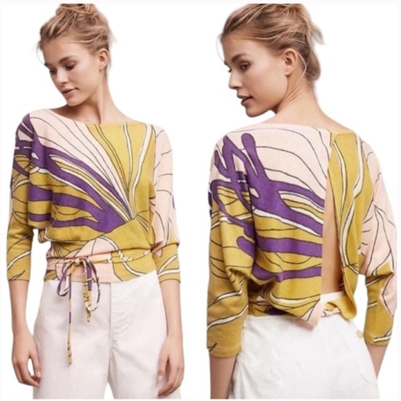 Anthropologie Moth Abstract Print Open Back Sweater - Picture 1 of 13